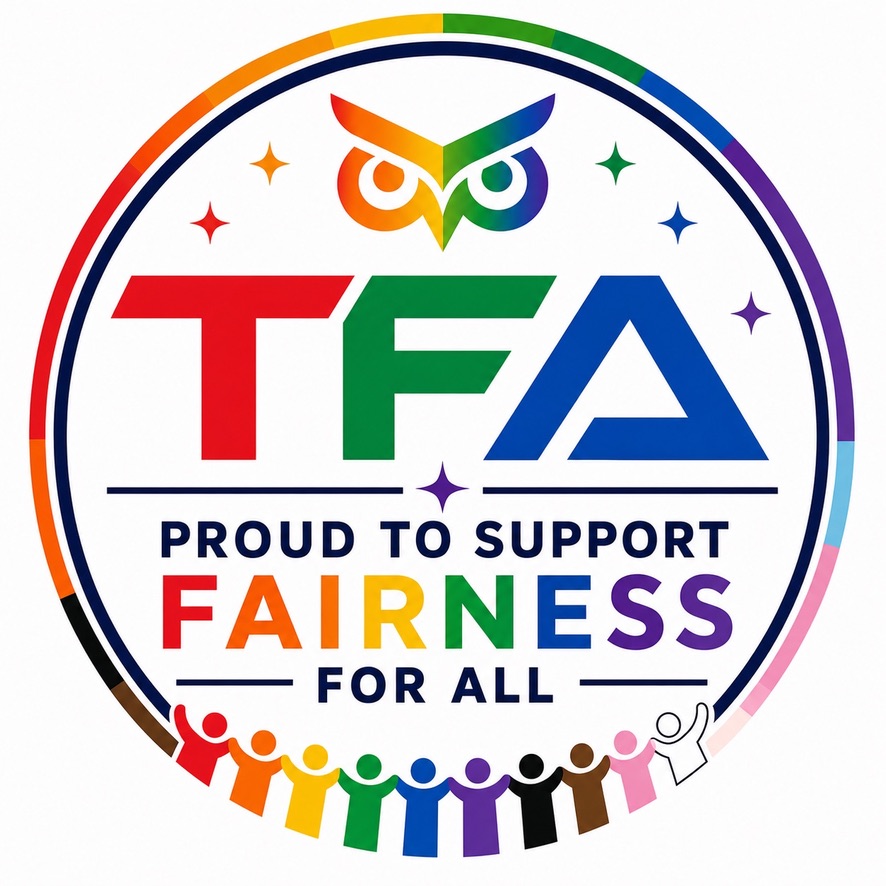 TFA proud to support fairness for all rainbow emblem
